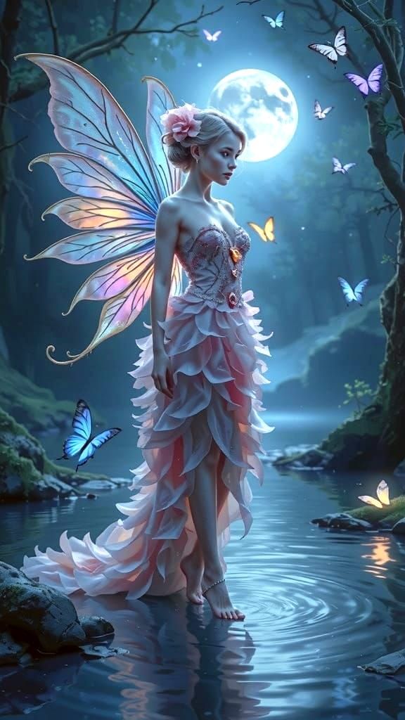 Ethereal Fairy in Delicate Petal Dress