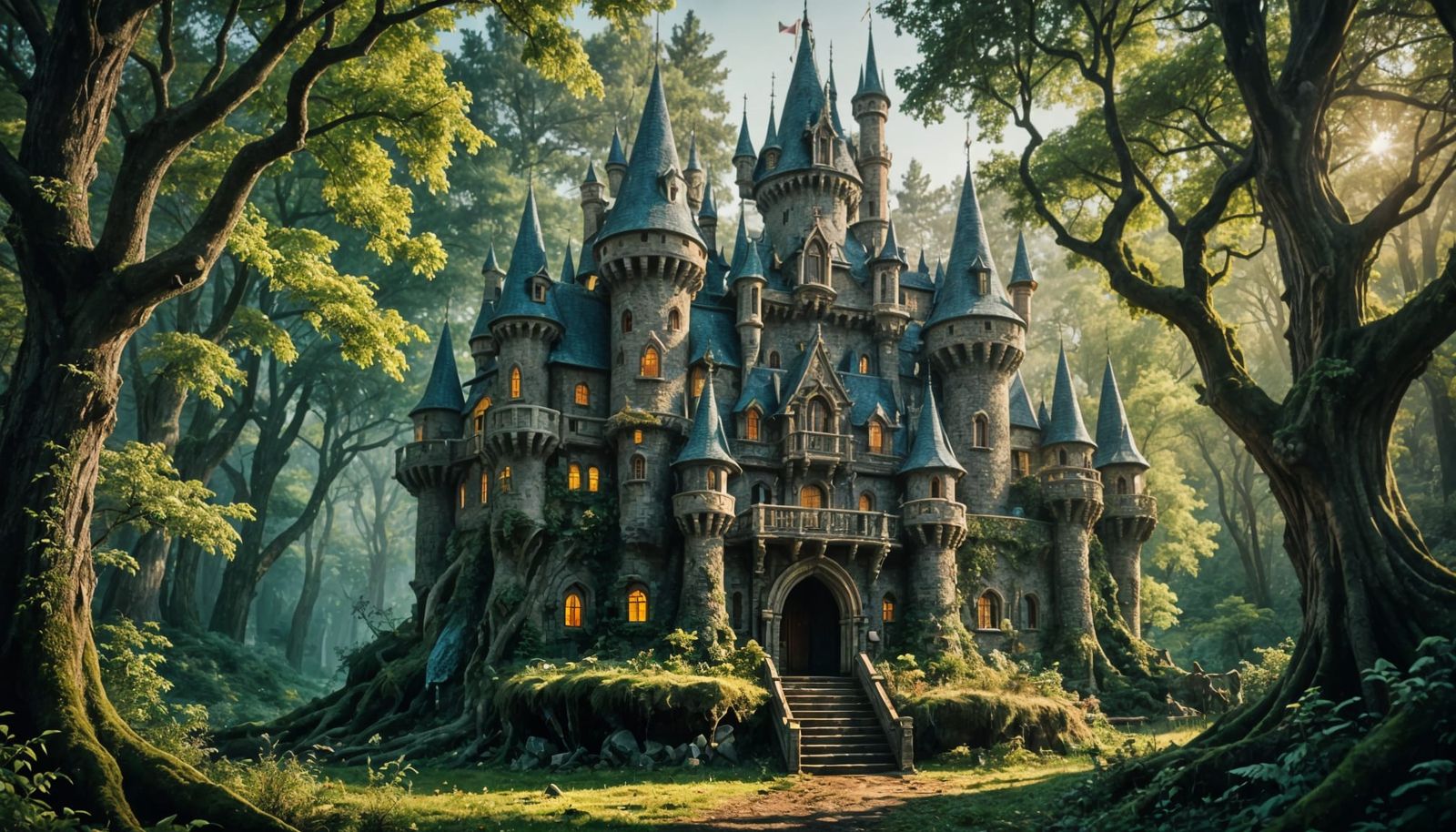 Enchanted Fairy Castle in Forest: Cinematic Film Still
