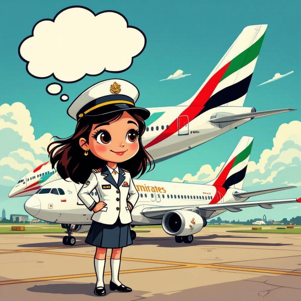 Girl Dreams of Flying: Cartoon Style Illustration
