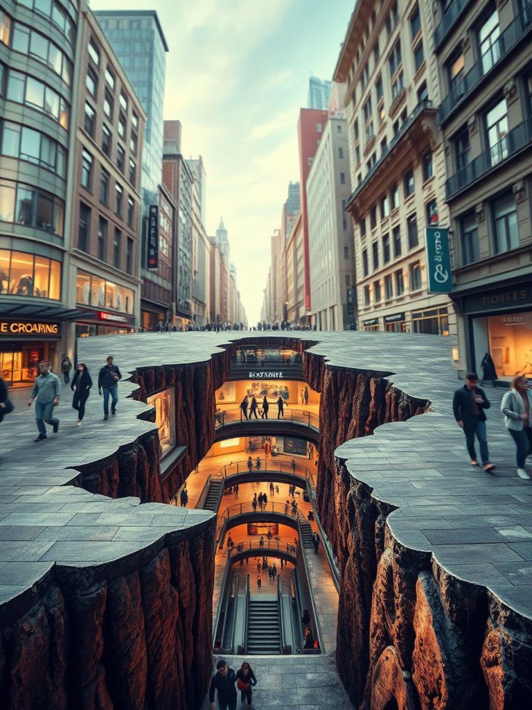 Spectacular 3D Pavement Art Illusion of Underground City
