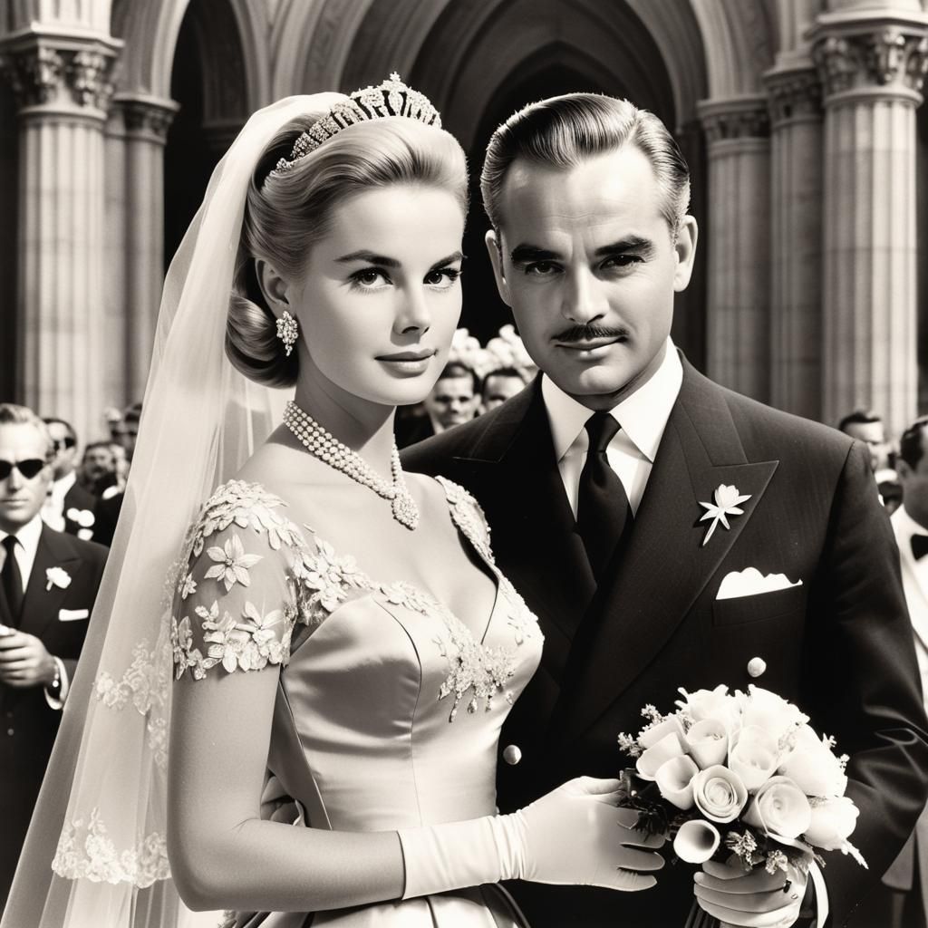 An AI version of Grace Kelly and Prince Rainier getting married