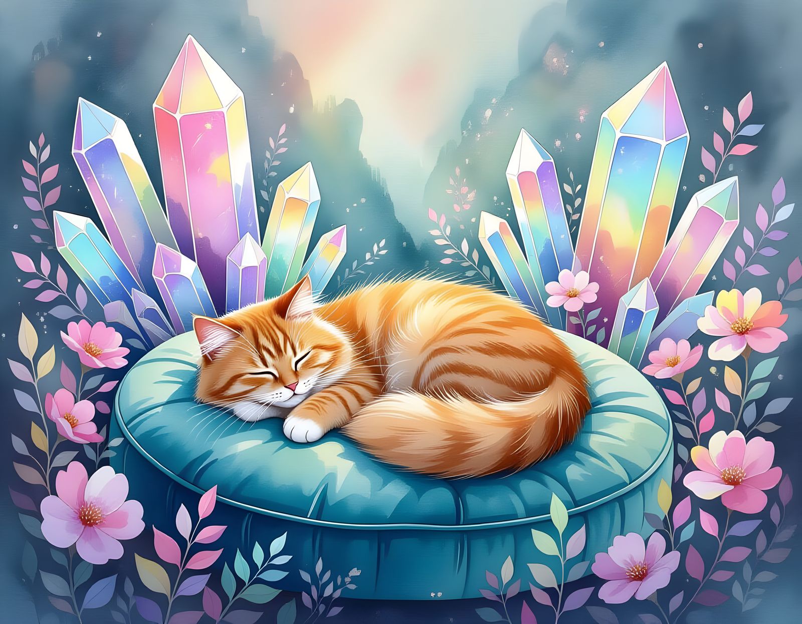 Ginger Cat in Crystal World: Chinese Ink Painting