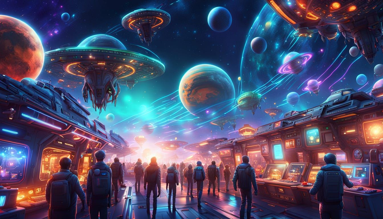 Vibrant Alien Marketplace in Space