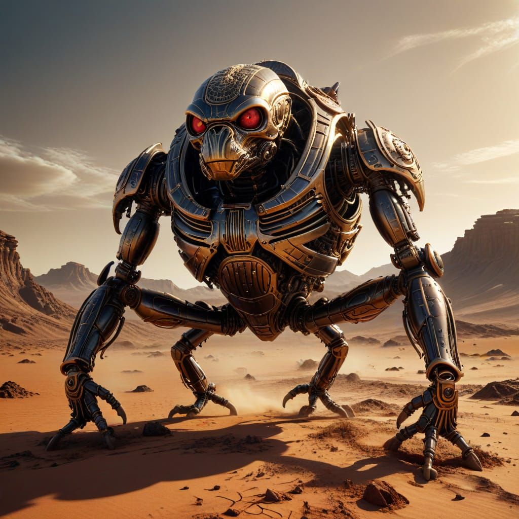Steampunk Biomechanical Scarab-Gorilla on Mars