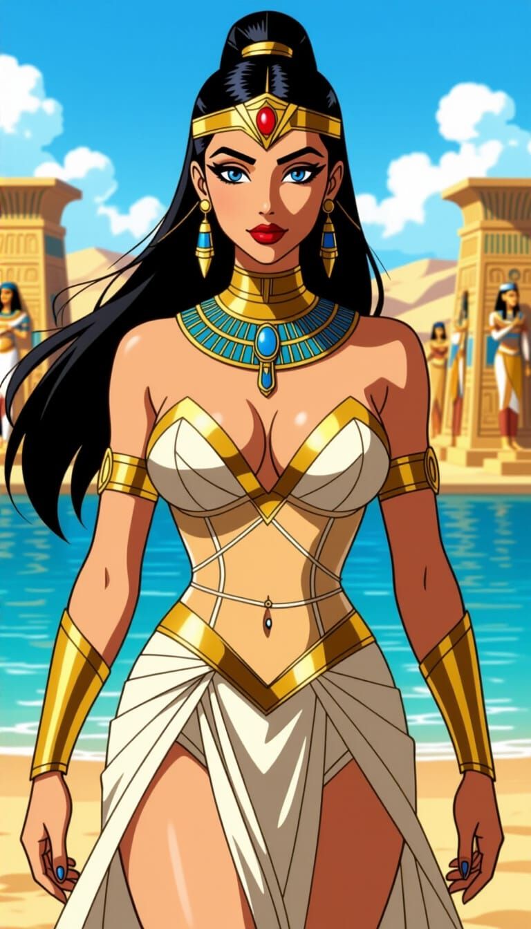 Anime Wonder Woman as Cleopatra on Nile River