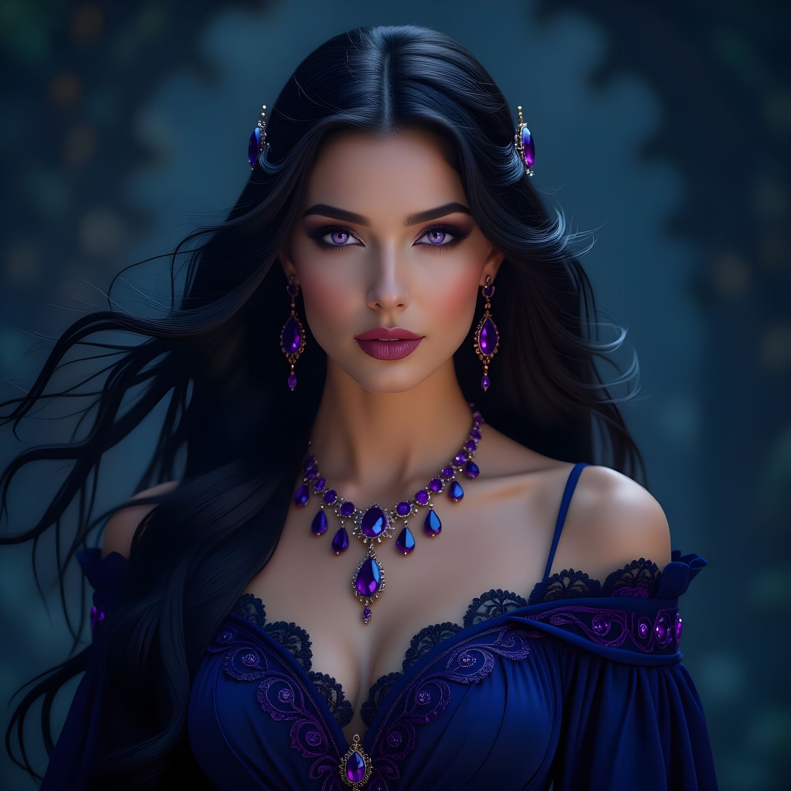 Enigmatic Violet-Eyed Sorceress Portrait in Gothic Mystical ...