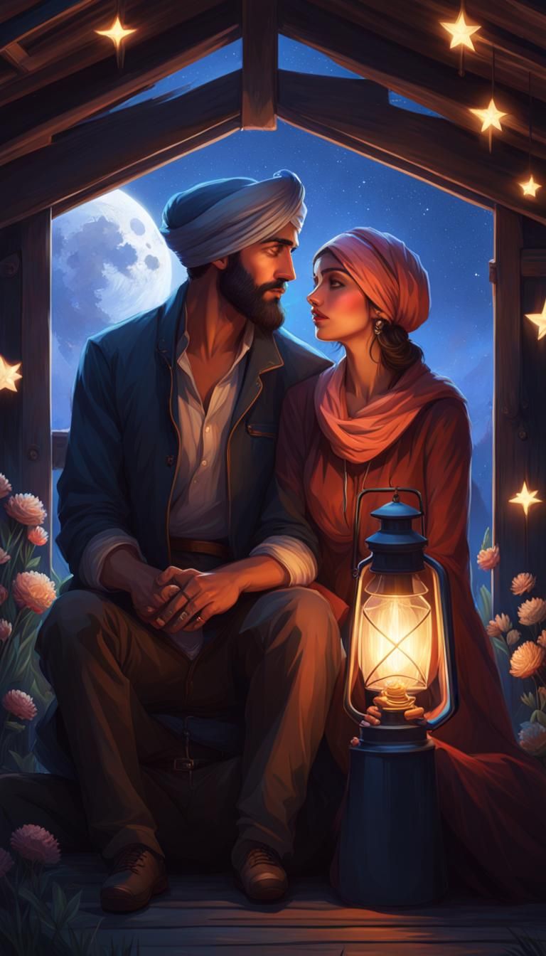 Romantic Stargazing Scene with Dynamic Lighting