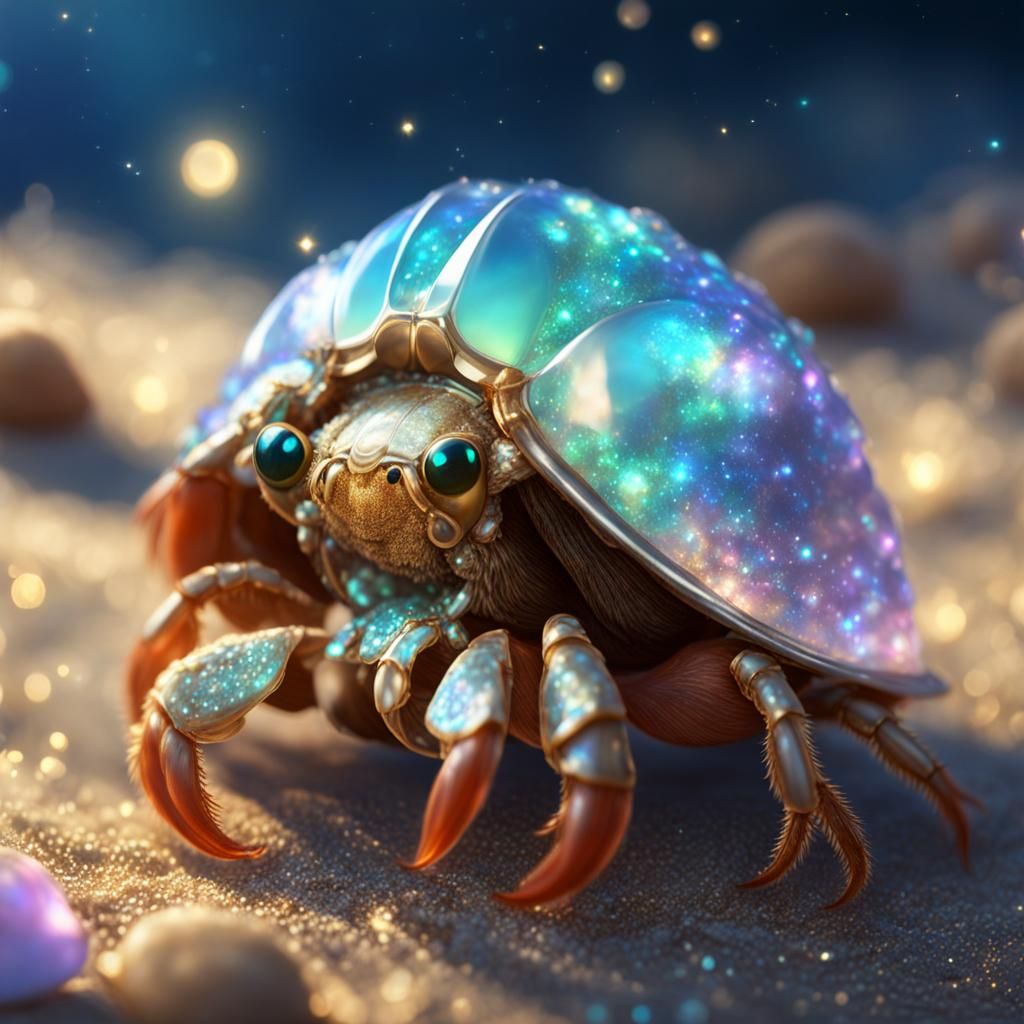 Chibi Hermit Crab Finds Opalescent Shell in Fairycore Style