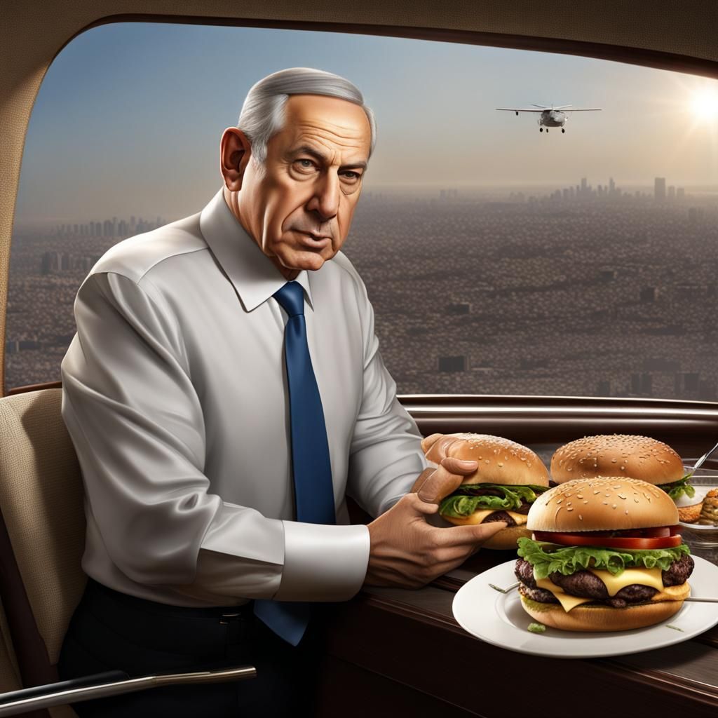 Disturbing Image: Netanyahu Eating Children as Hamburger