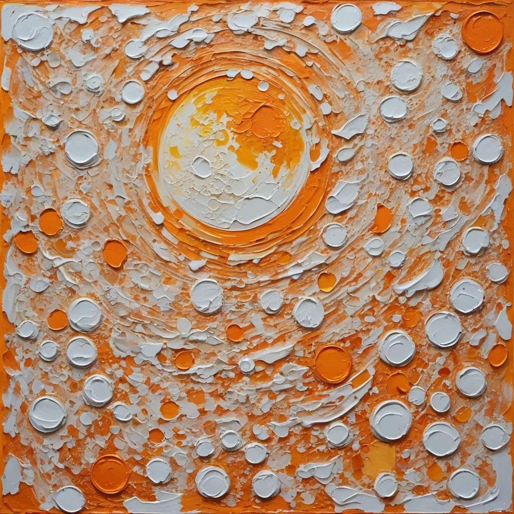 Expressionist Moon Oil Painting in Orange and White