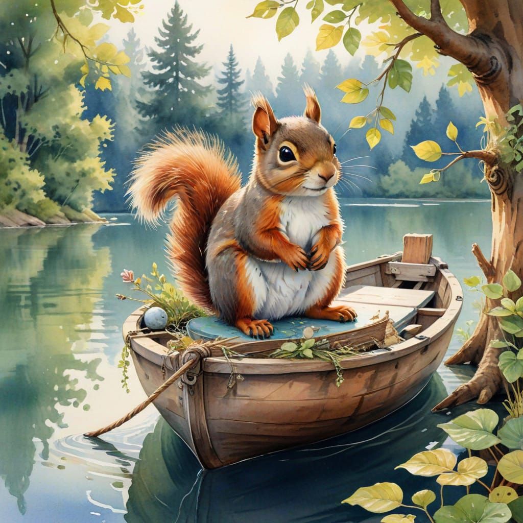 Whimsical Squirrel in Elegant Boat Nest