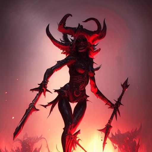 Devil Queen Slaying Skeletons: Dark Fantasy Art
