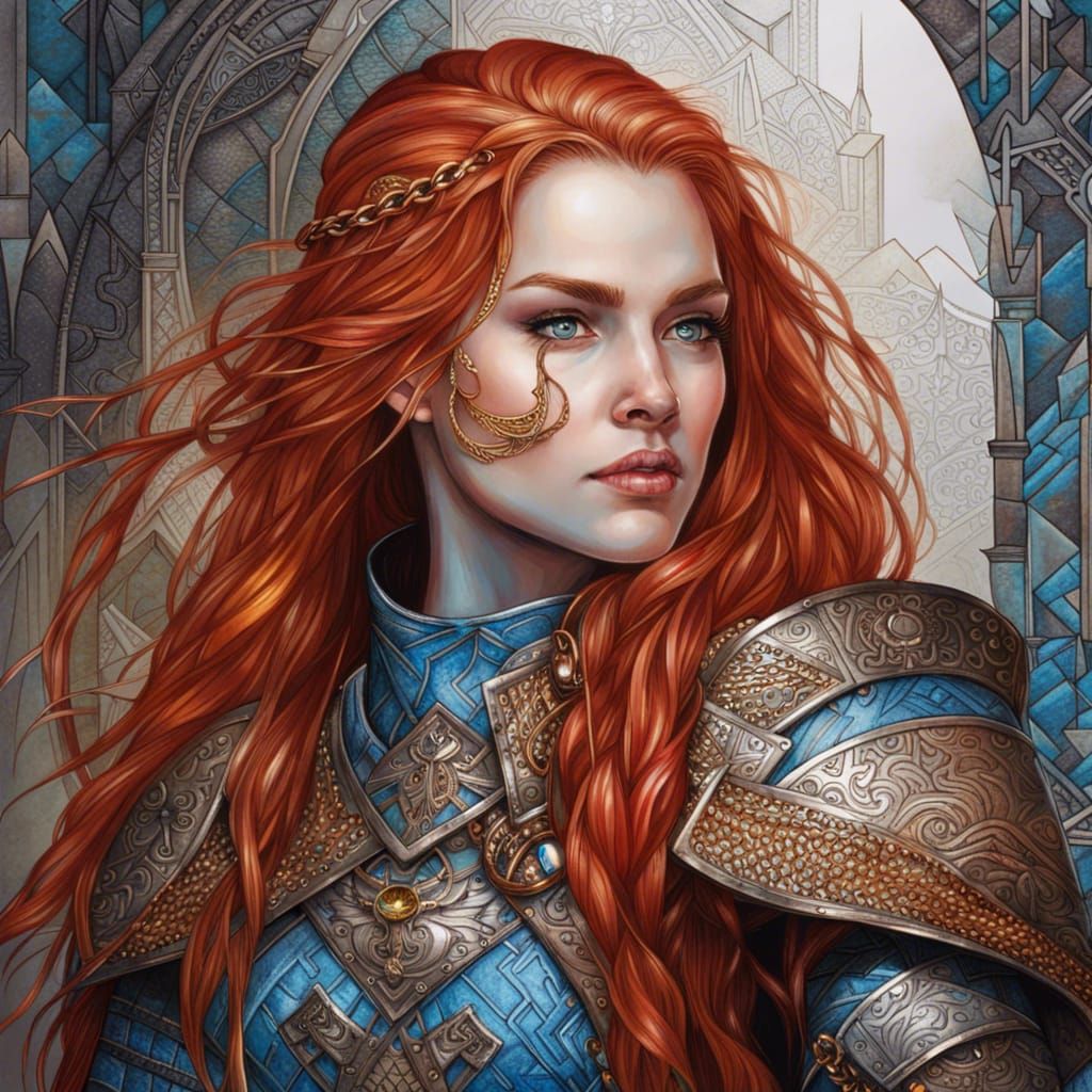 Female Dwarven Warrior Portrait in Ornate Detail
