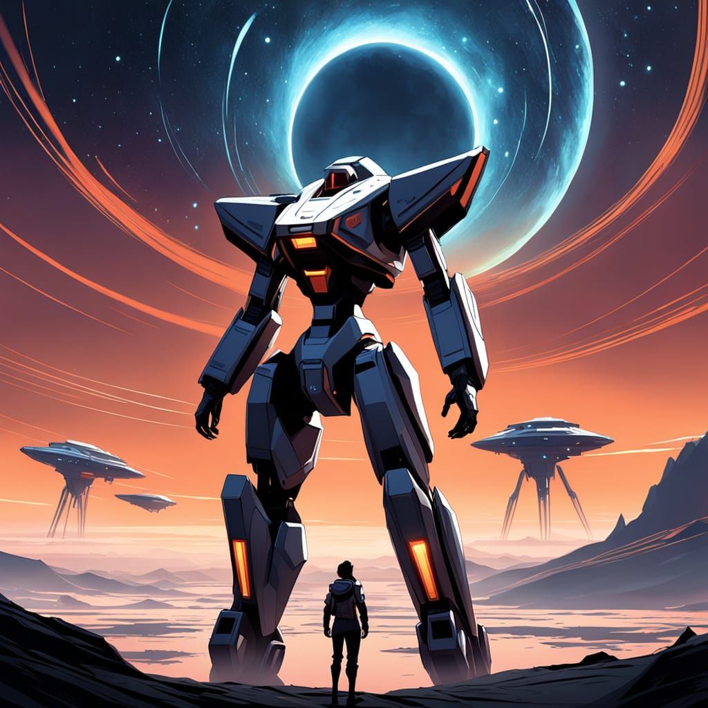 Sci-Fi Robot on Alien Planet Under Nebula