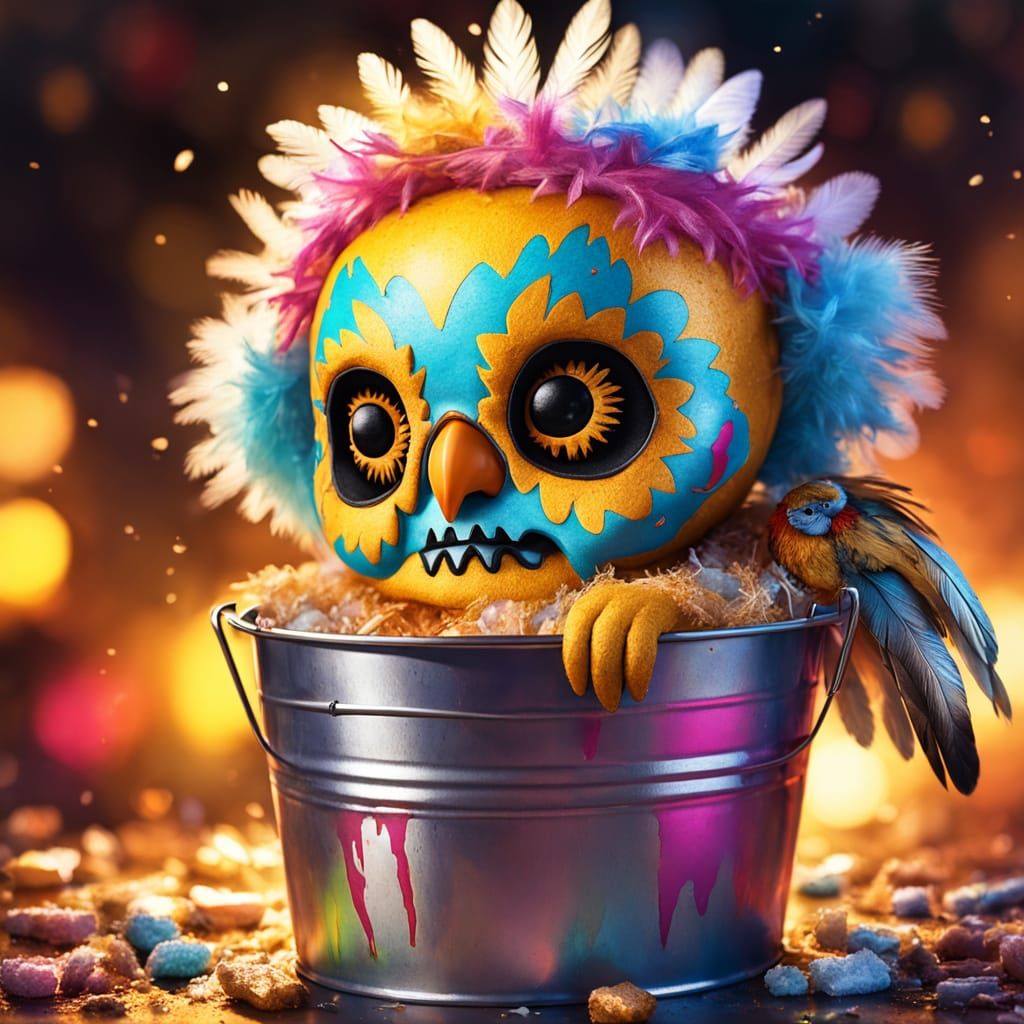Grumpy Sugar Skull Chick in KFC Bucket