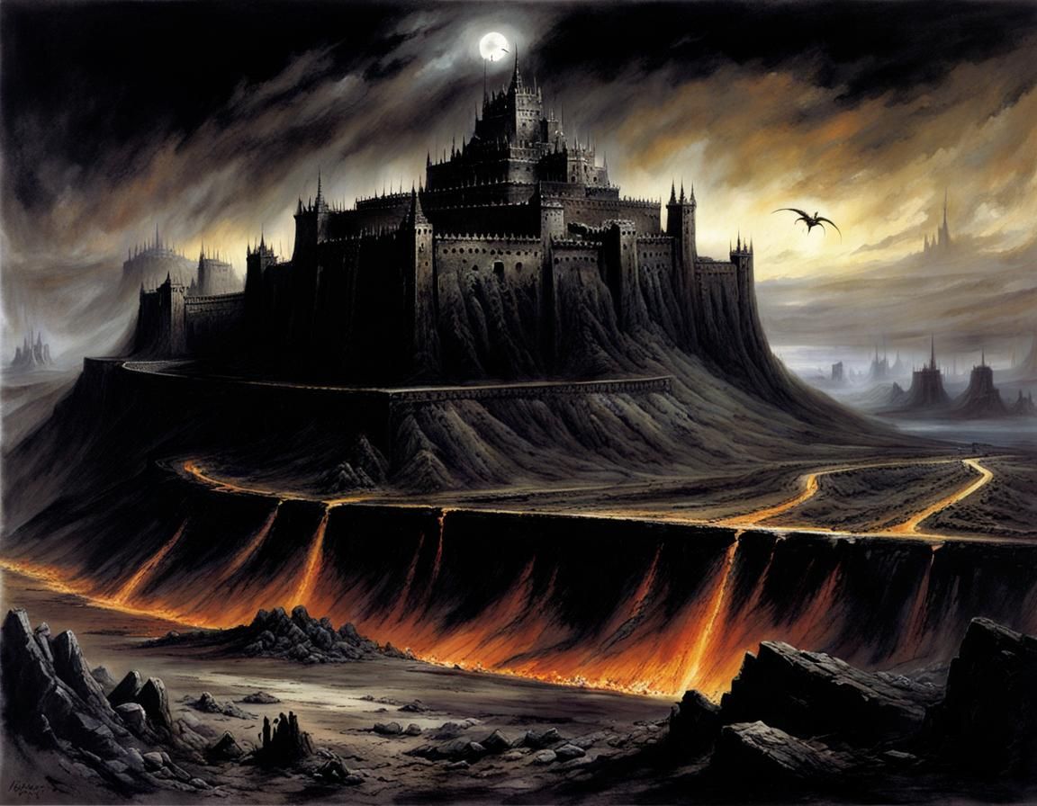 Grimdark Demonic Fortress in Barren Wasteland
