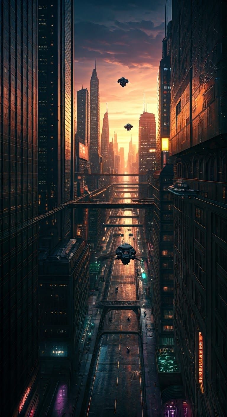 Cyberpunk Metropolis at Night: A Futuristic Urban Dystopia