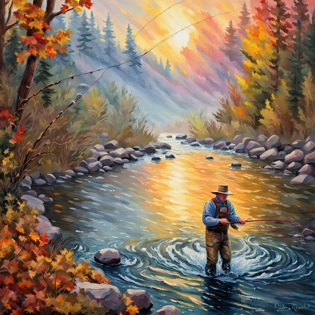 Rainbow Trout Fly Fishing as Impasto Painting