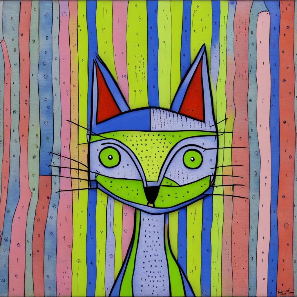 Fox with Green Eyes in Art Brut Style