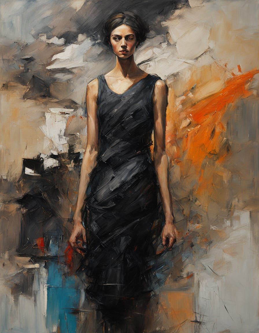 Modern Abstract Dress & Domino Effect Oil Painting