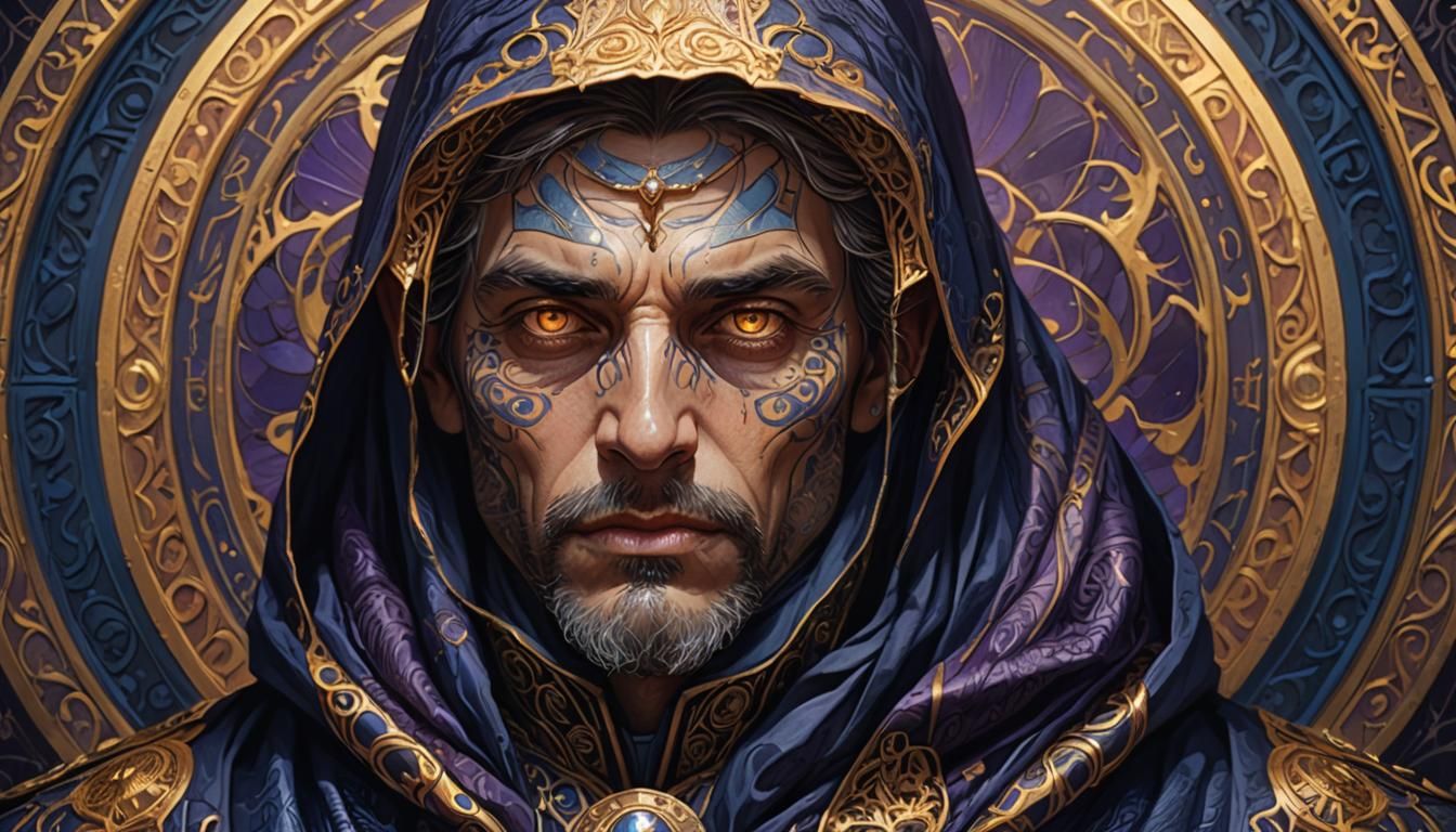 Mysterious Figure Portrait with Ornate Cloak