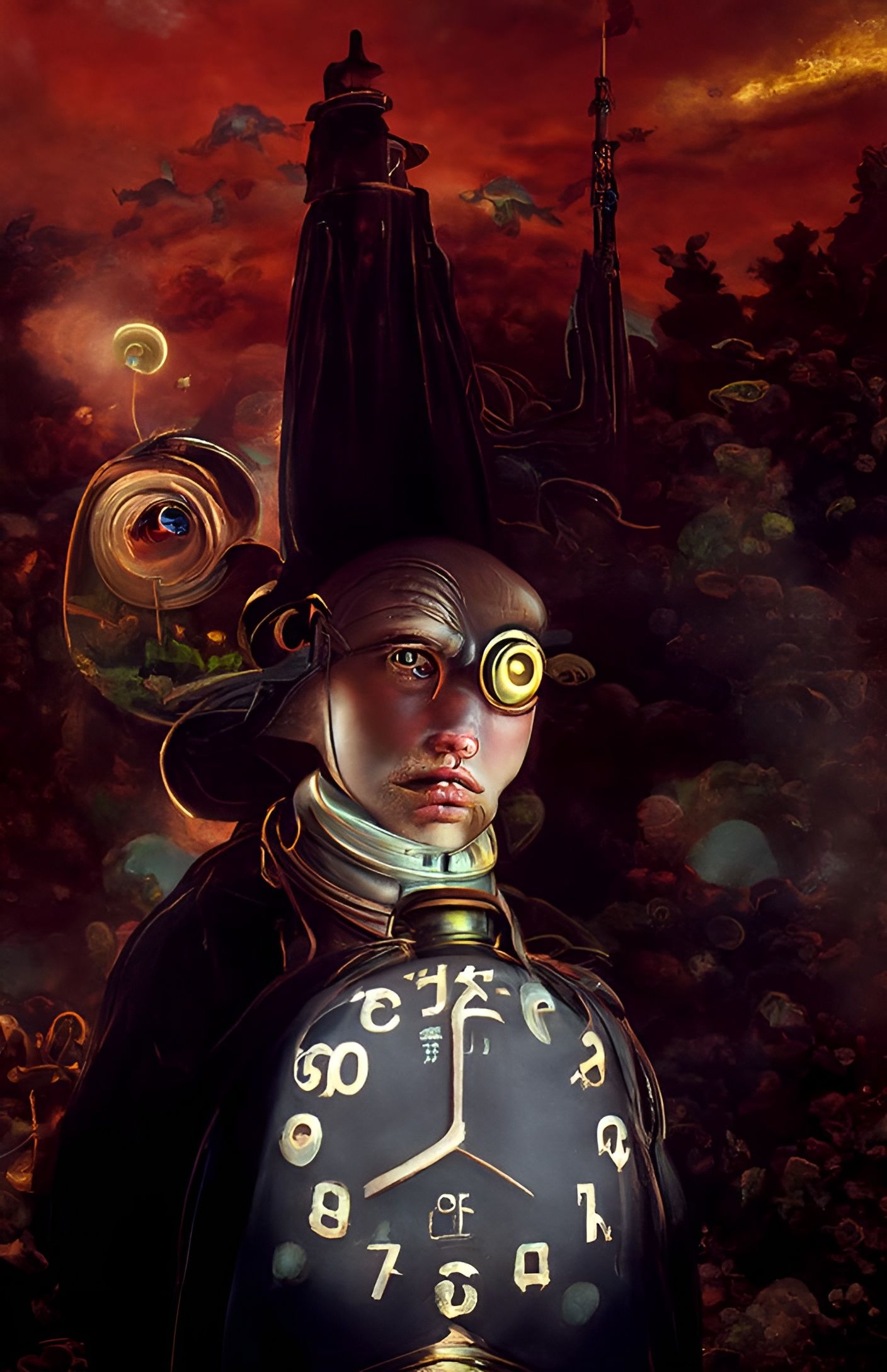 Clockwork Robot Wizard in Steampunk Biopunk Style