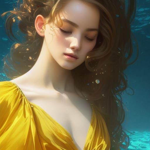 Underwater Portrait of Girl in Yellow Dress
