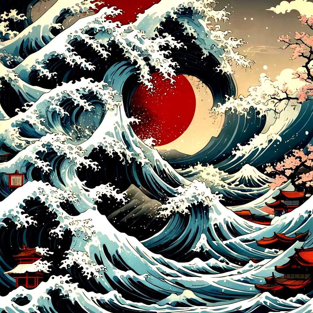 Majestic Wave in Ukiyo-e Style