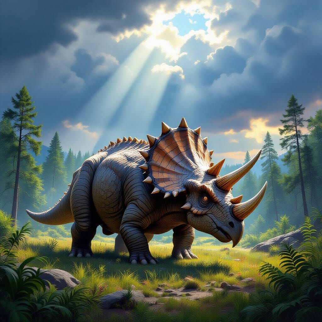 Triceratops Grazing in Prehistoric Forest