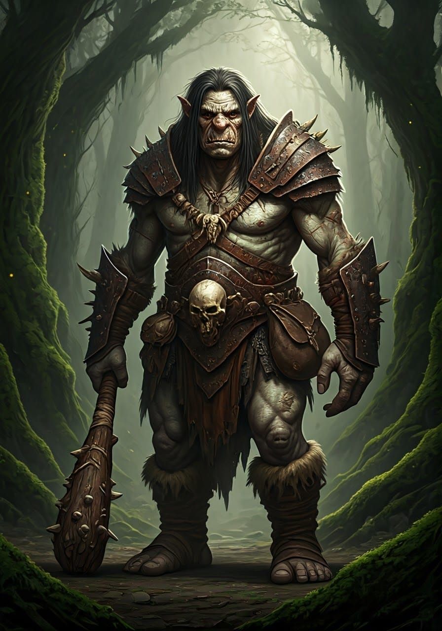 Towering Troll in a Gloomy Forest Landscape