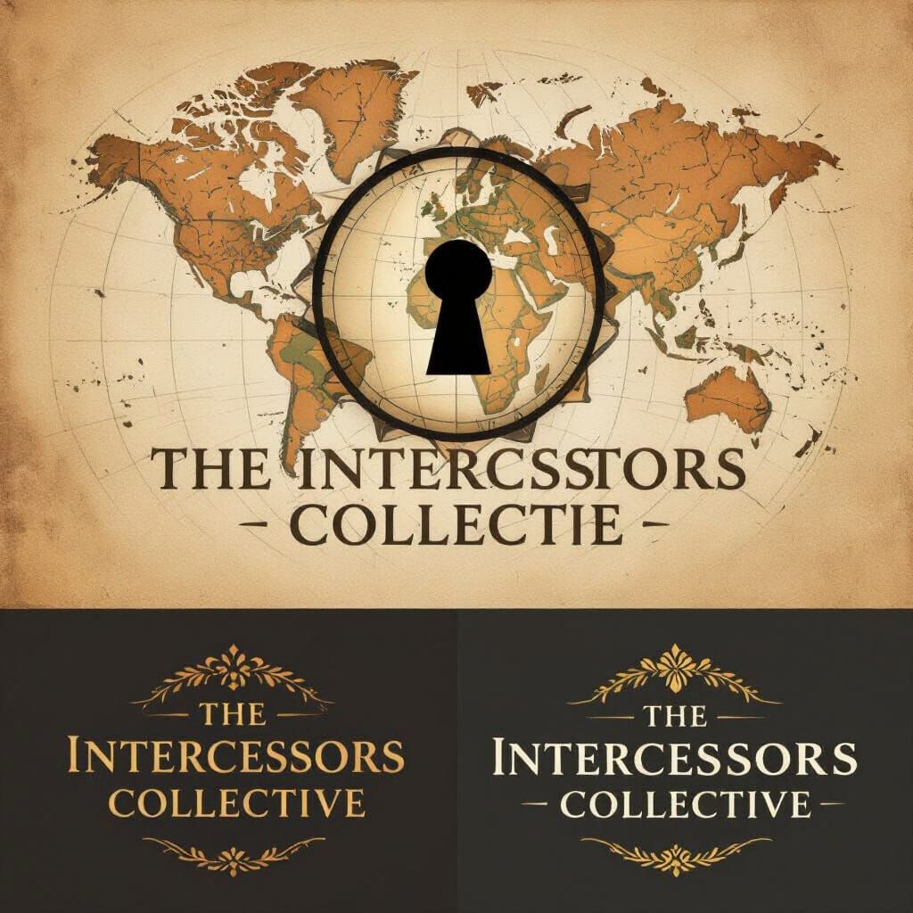 The Intercessors Collective Logo with Antique Map and Keyhol...