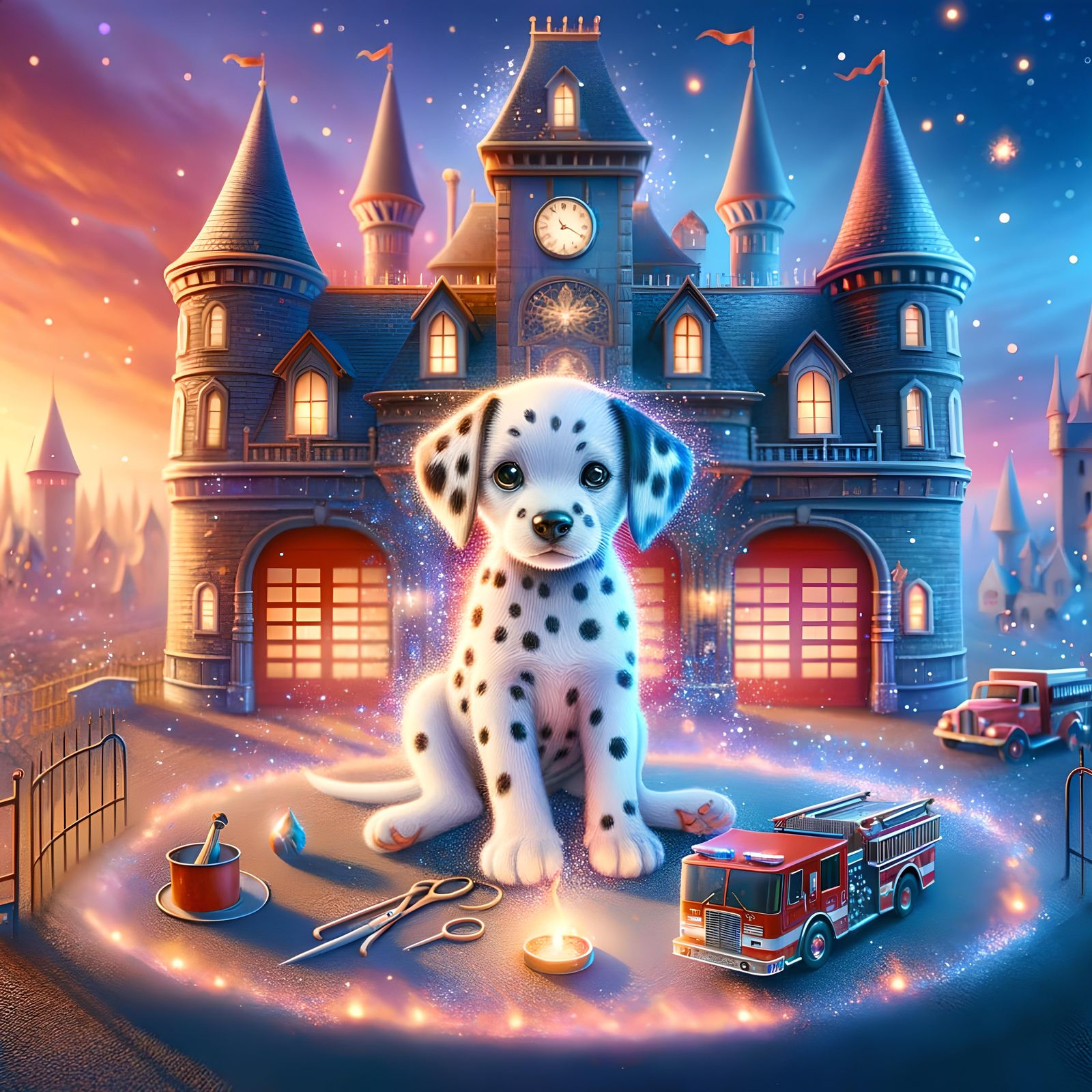 Fantasy Dalmatian Puppy Guardian of Firehouse Castle
