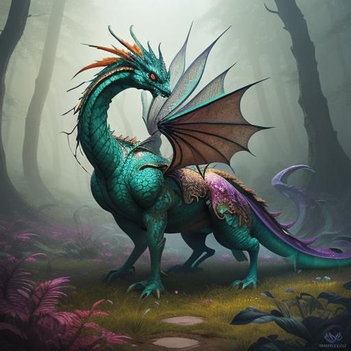 Dragon Woman in Mystical Forest: Digital Matte Painting