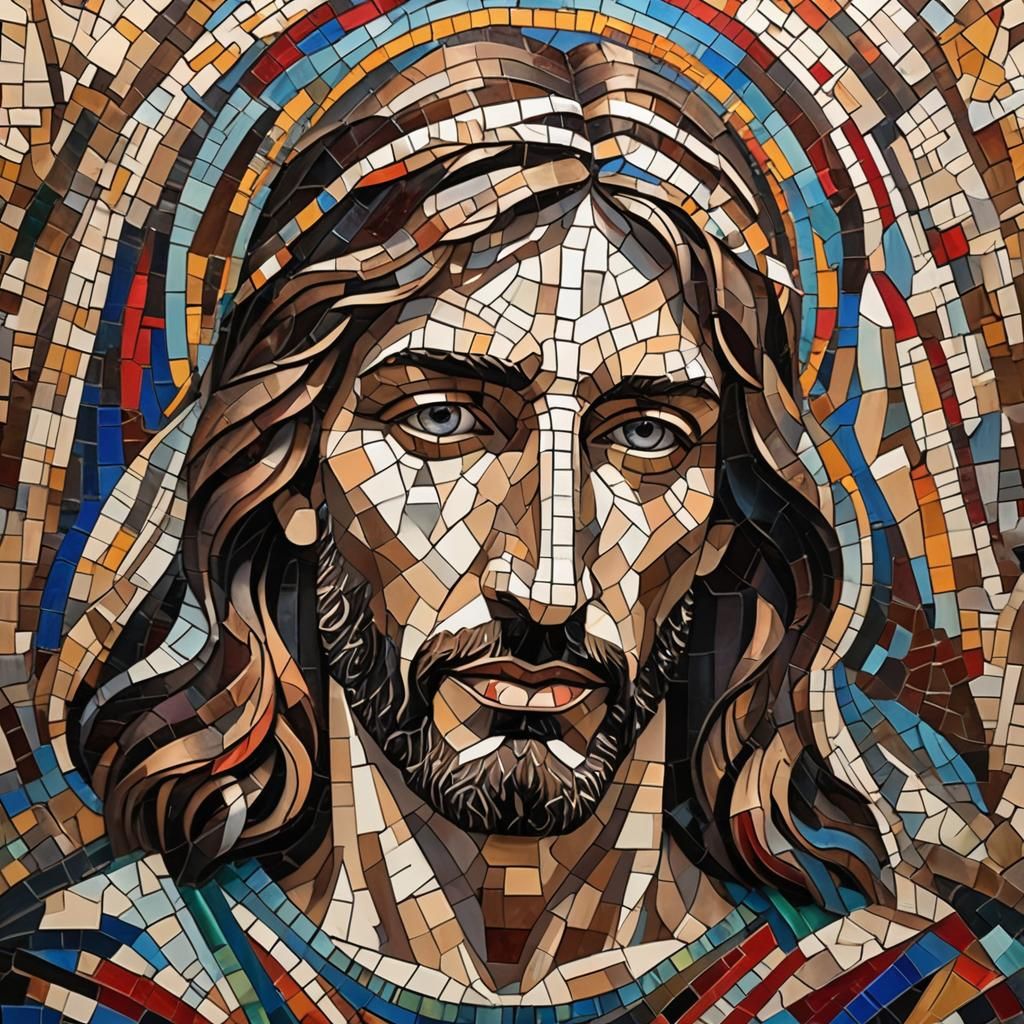 Cubist Mosaic Portrait of Jesus Christ