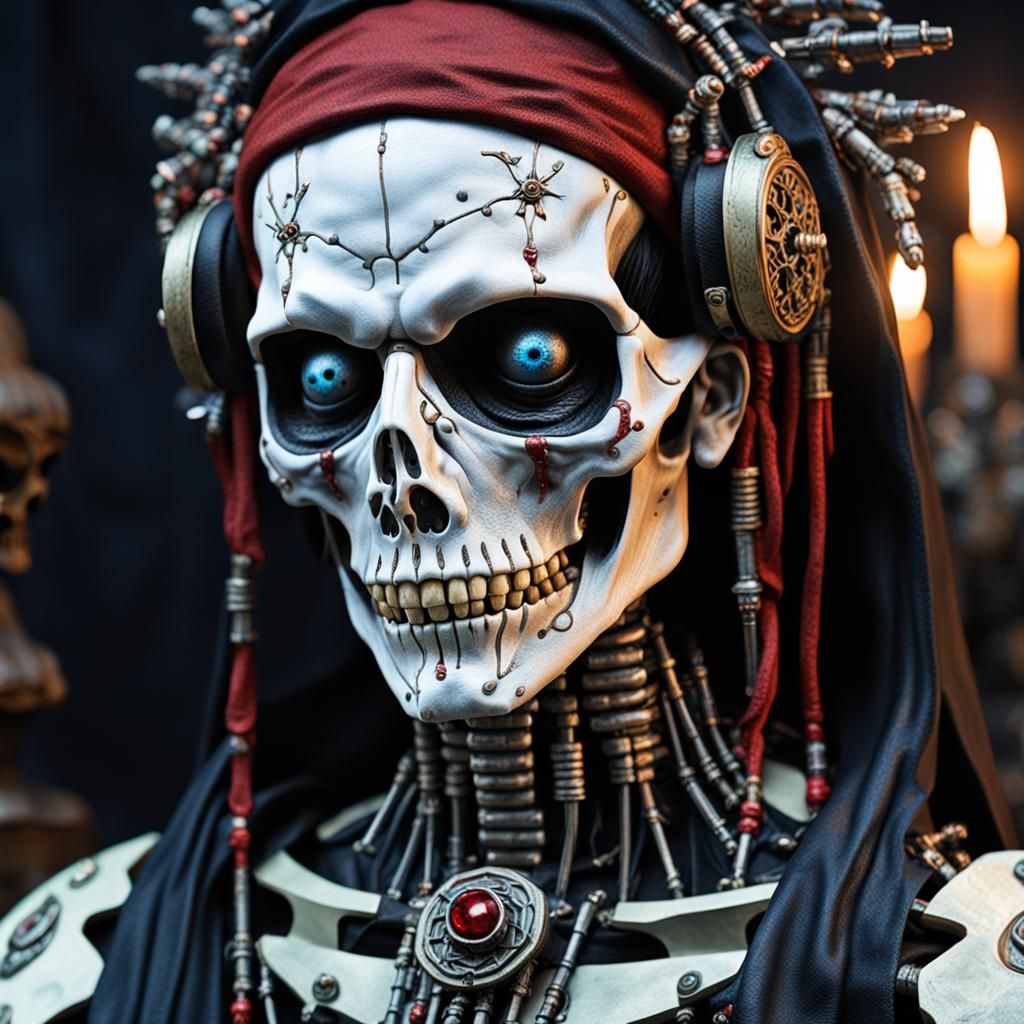 Cyborg Santa Muerte Vampire Portrait in Ultrarealism