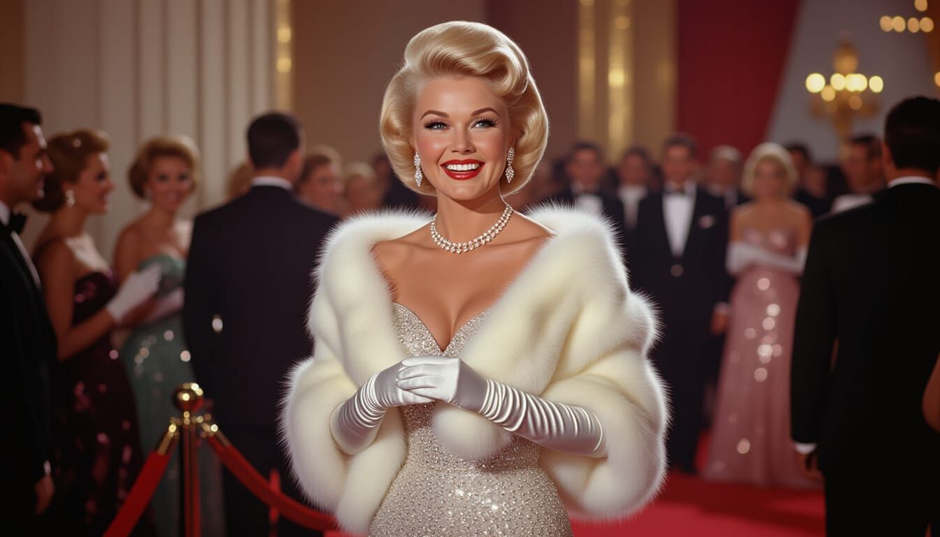 Doris Day Shines at 1955 Hollywood Premiere in Sequin Gown