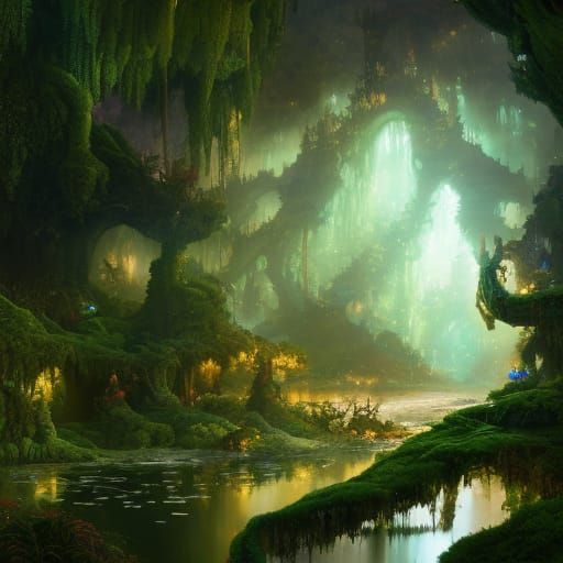 Enchanted Cave with Emeralds and Rubies