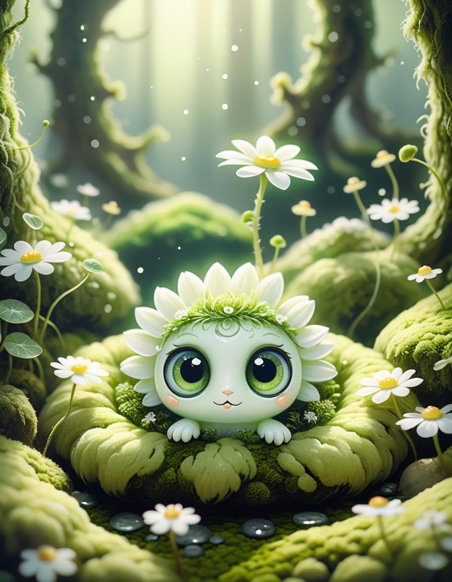Dreamlike Plant Creature with Unfurling Flower