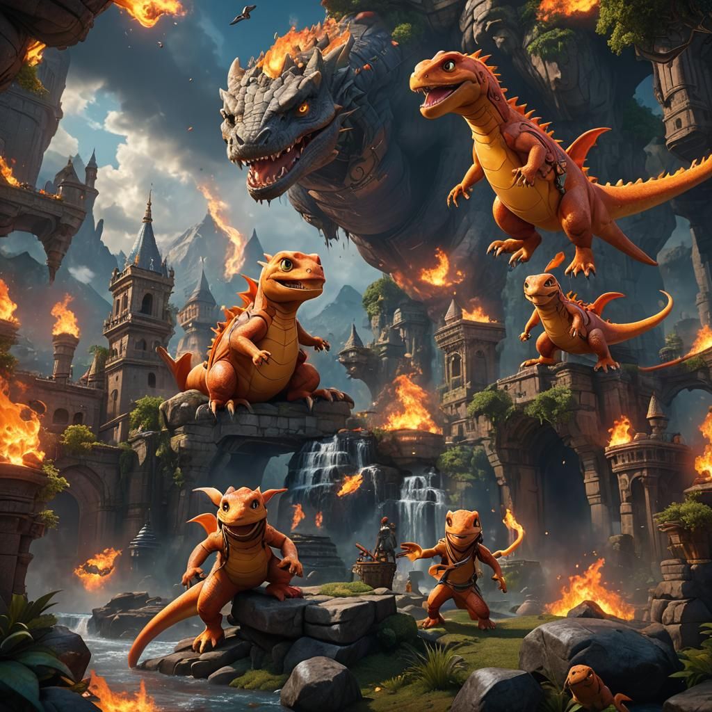 Detailed Charamander Matte Painting in 8K