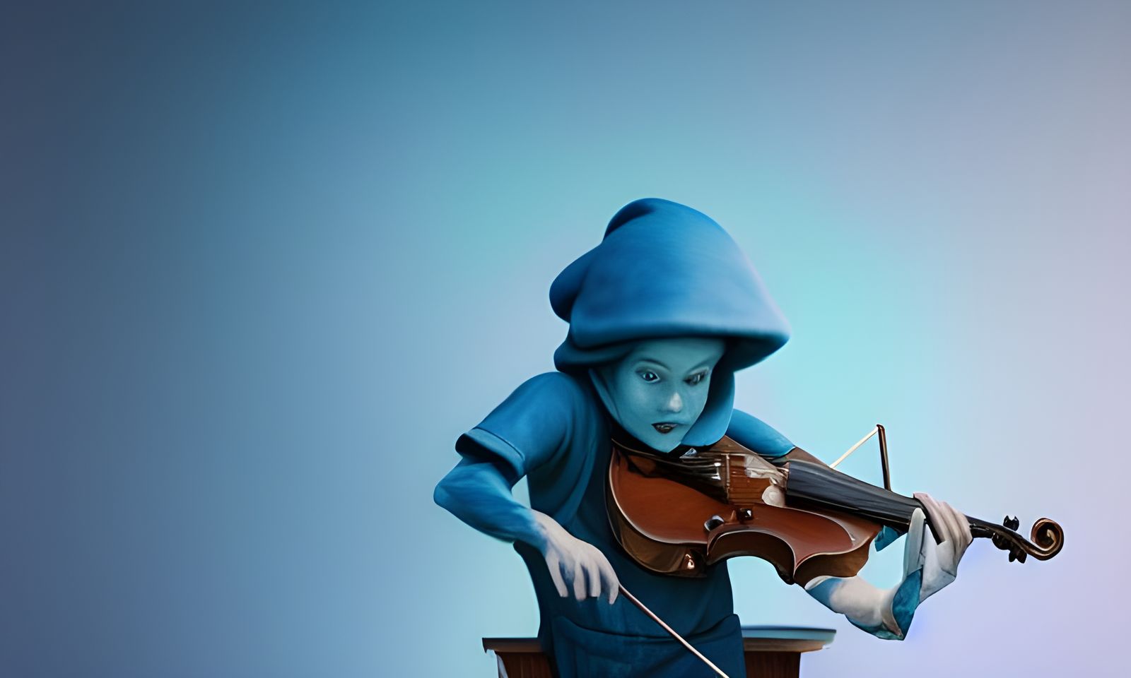 Hyperrealistic Smurf Fiddler Onstage in 3D
