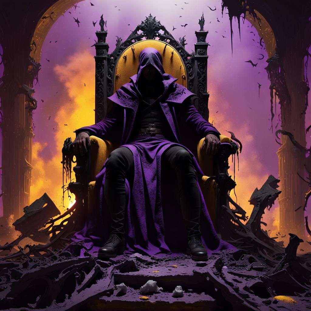 Dark Figure on Broken Throne in Epic Fantasy Art
