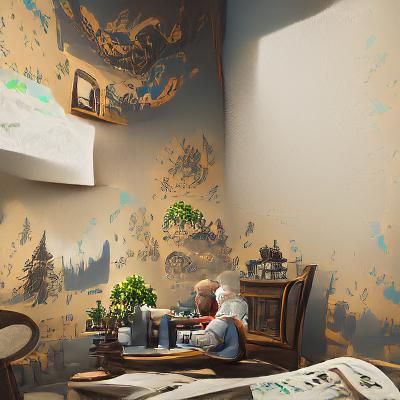 Cozy Scene: Old Person Reading Newspaper, Matte Painting