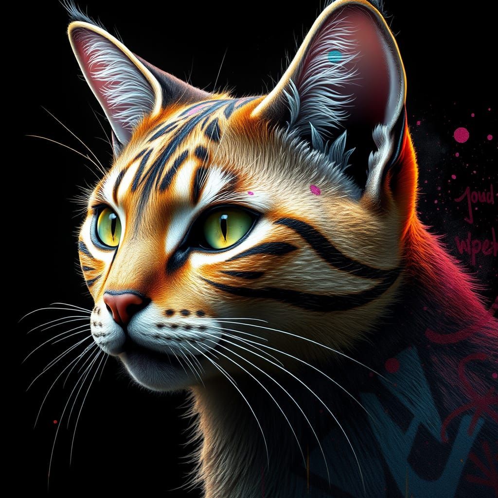 Vibrant Street Art Feline Portrait