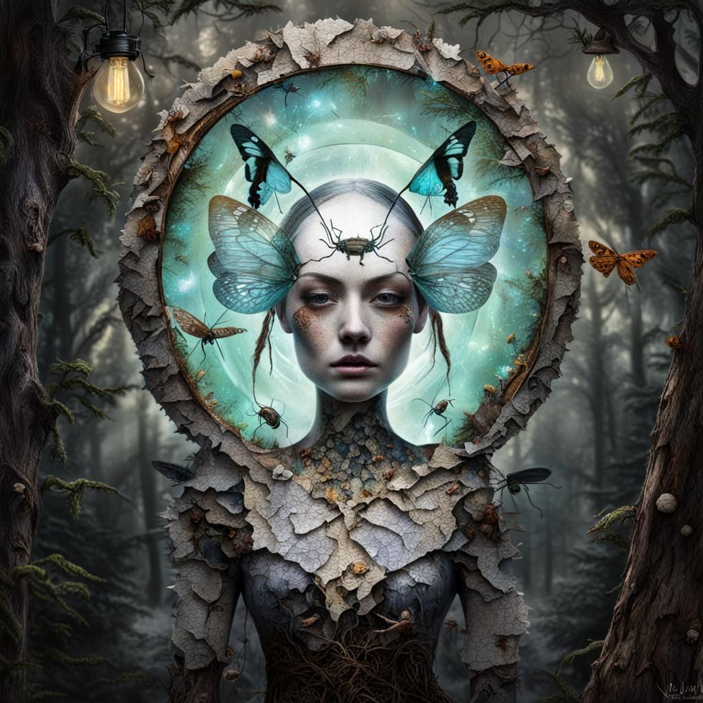 Surreal Fairy Breaks into Mystical World Collage