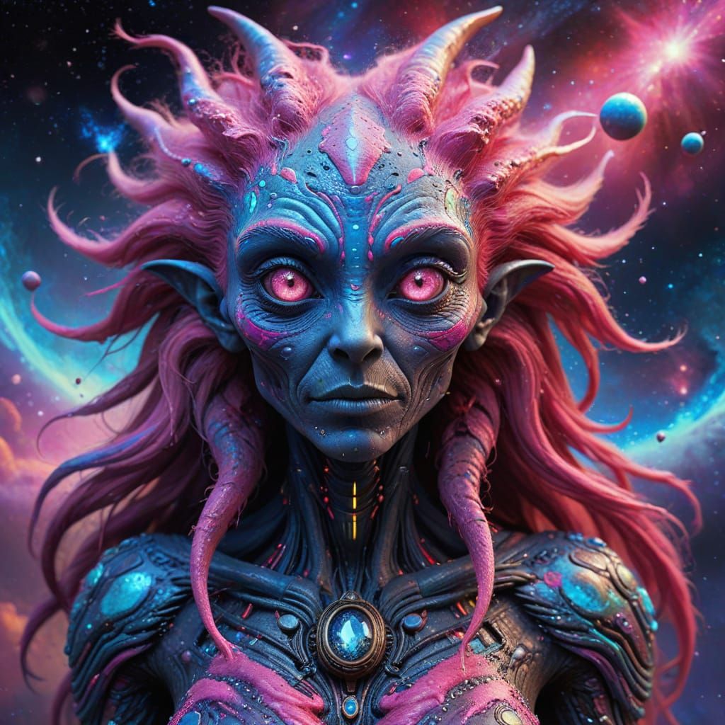 Wise Alien Elder in Cosmic Graffiti Art Style