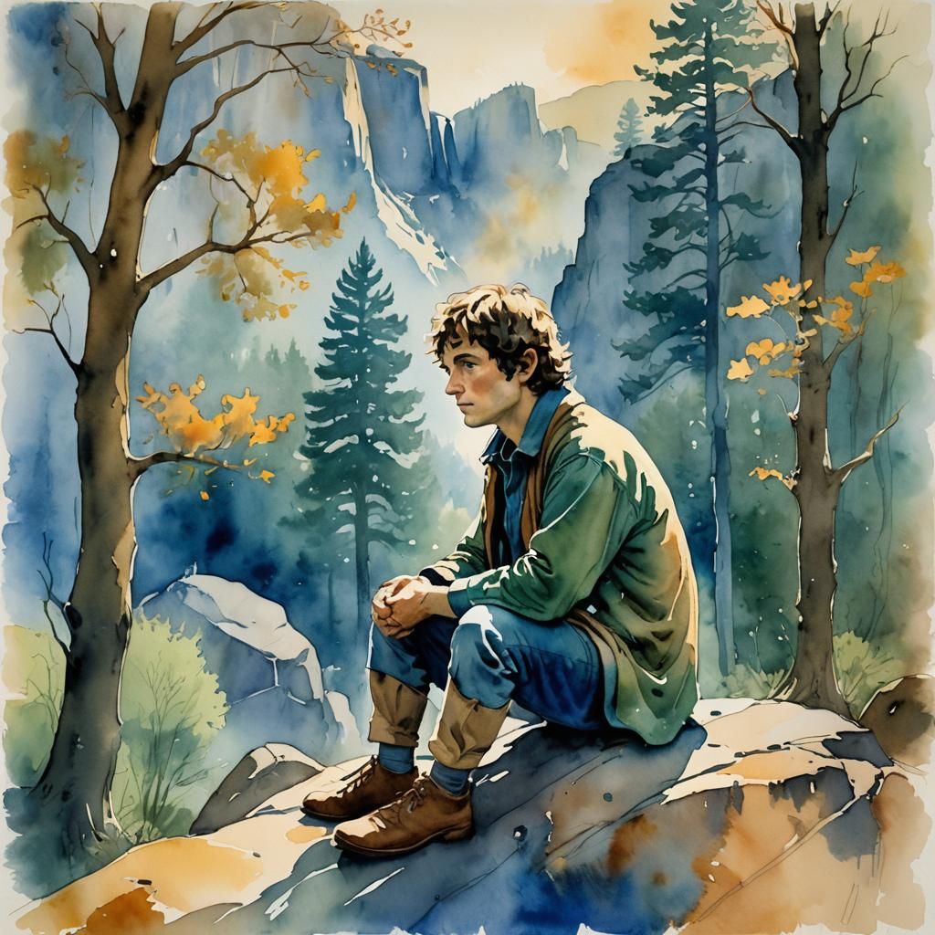 Frodo Baggins in Abstract Expressionist Watercolor