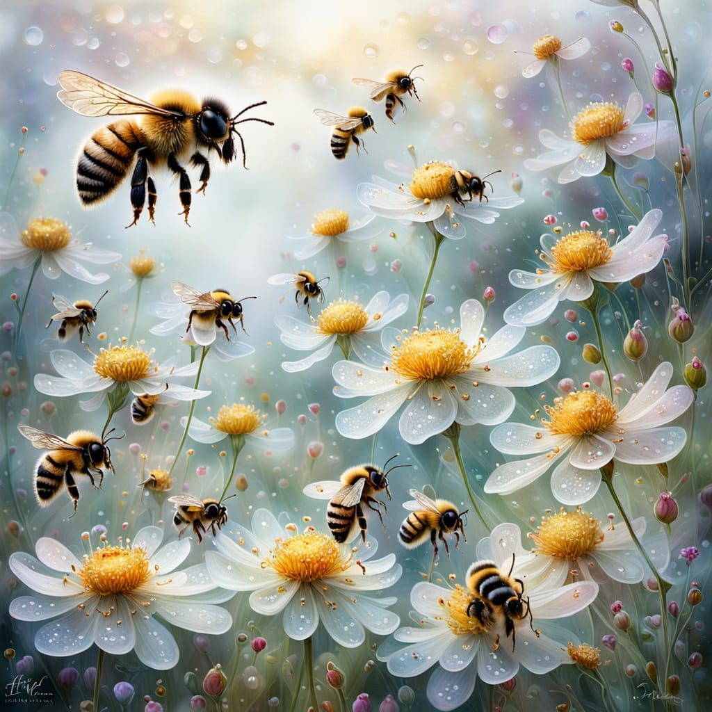 Bees in flower field