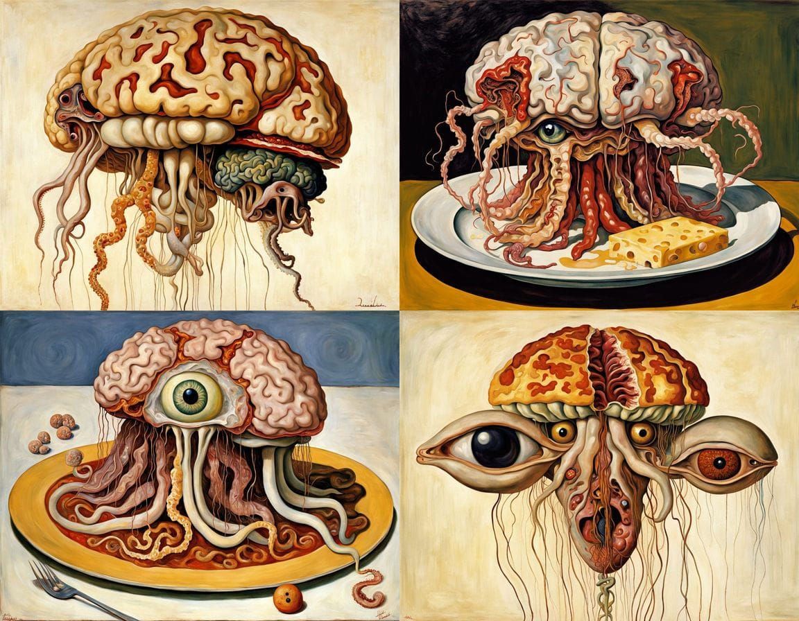 Surreal Mythical Jellyfish Brain in Oil Painting Style