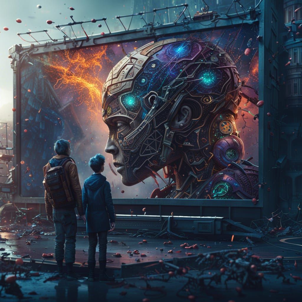 AI Billboard in Dystopian Future: Digital Art