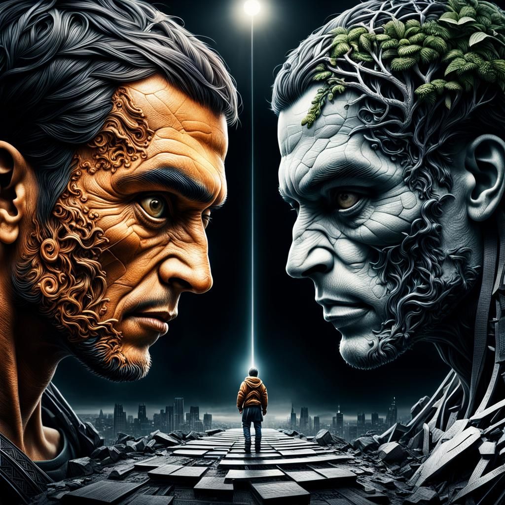 Duality of Human Nature: Hyperrealistic Composition